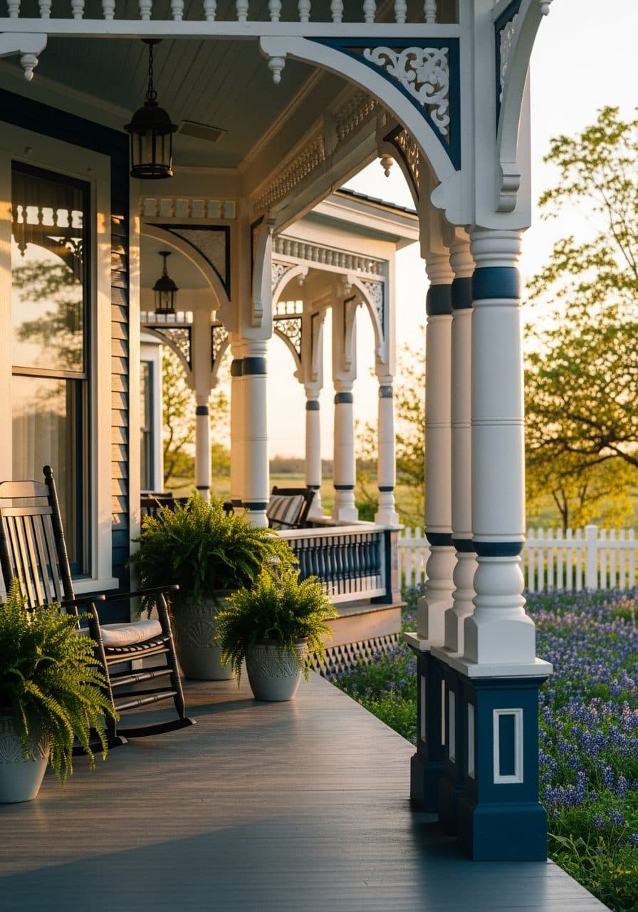 A Victorian porch at golden hour